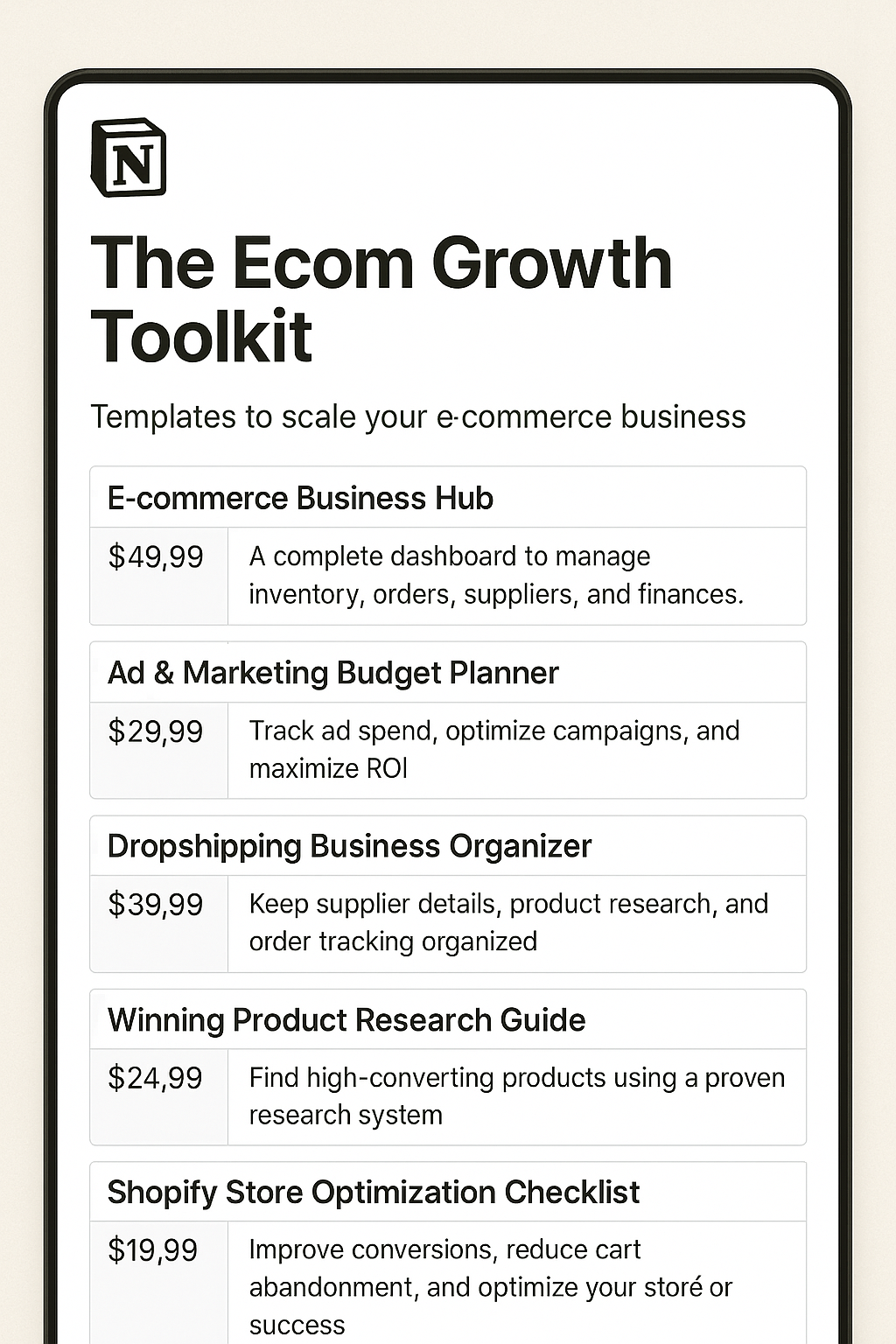 The Ecom Growth Toolkit – The Ultimate Notion System to Scale Your E-Commerce Business