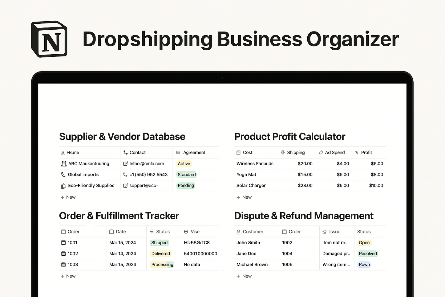 Dropshipping Business Organizer – Systematize Your Dropshipping Store for Maximum Profitability